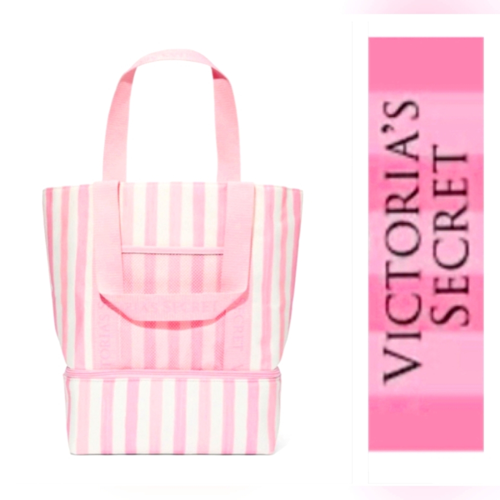 Victoria ’s Secret NWT 2024 Cooler Tote Bag Pink Stripped with Lunchbox.